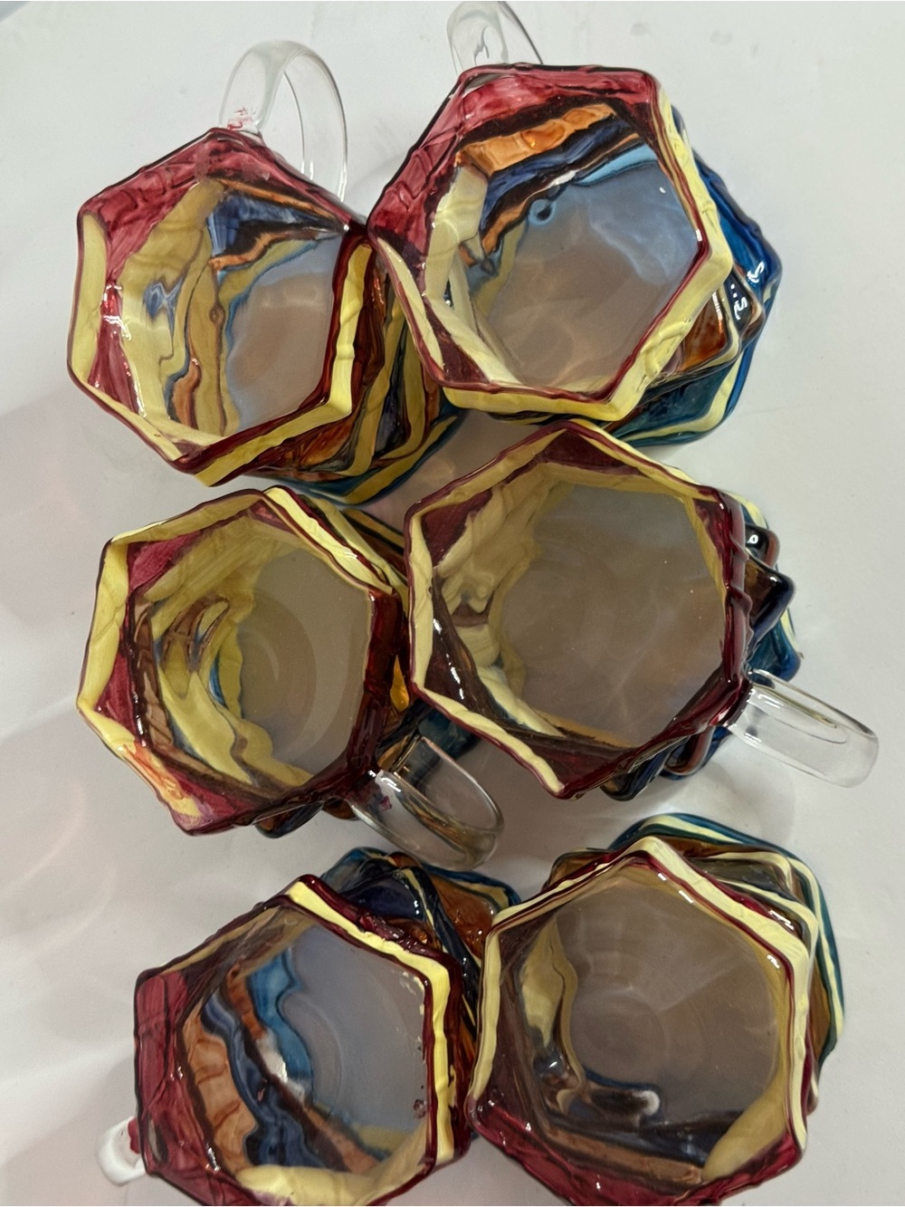 Set of Colorful Stacked Hexagon Glass Mugs - Picture 4 of 5